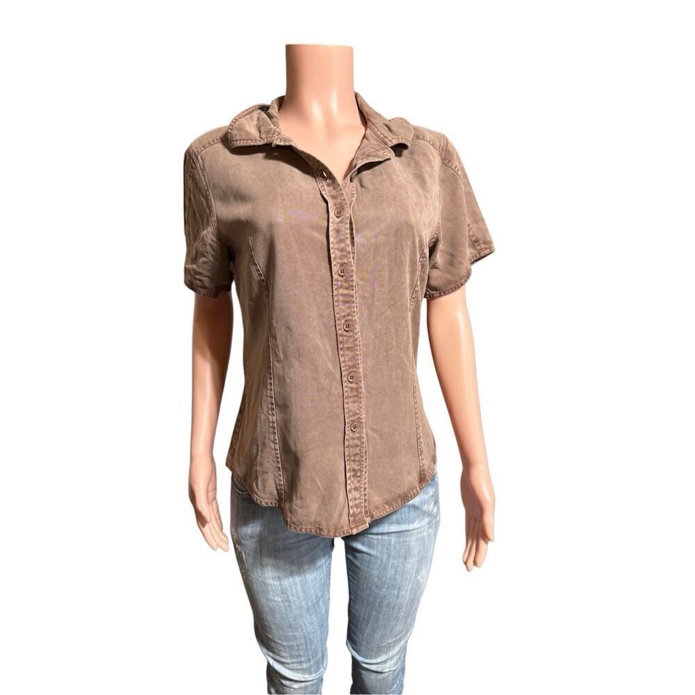 Pulp women short sleeve cedar tencel button up blouse S